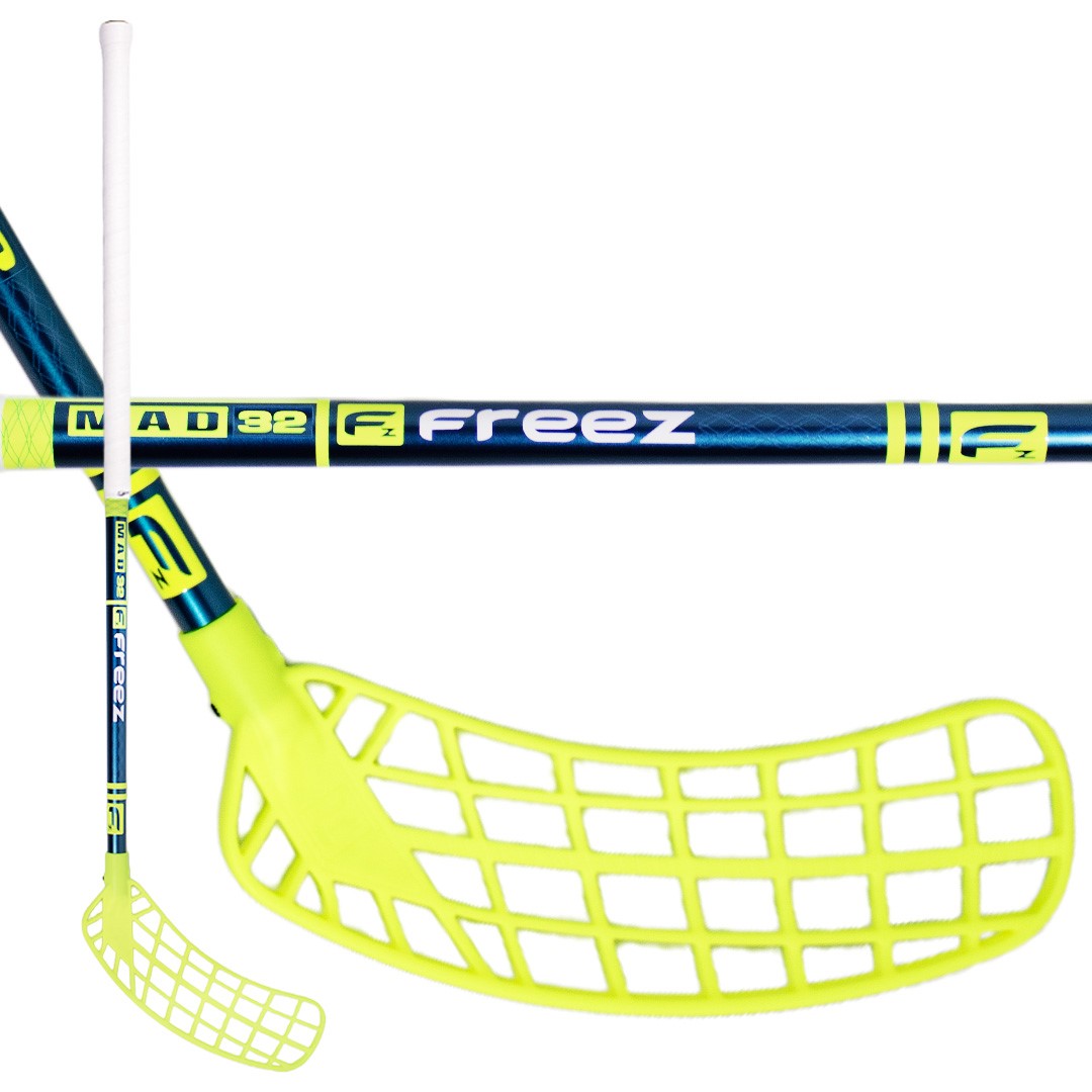 FREEZ MAD 32 blue/yellow - florbalová hůl junior - Pravá 90 cm
